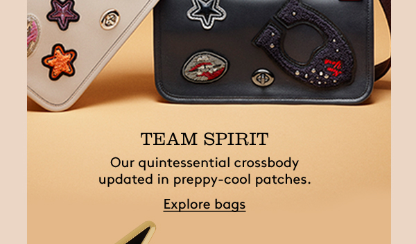 TEAM SPIRIT | Our quintessential crossbody updated in preppy-cool patches. | Explore bags