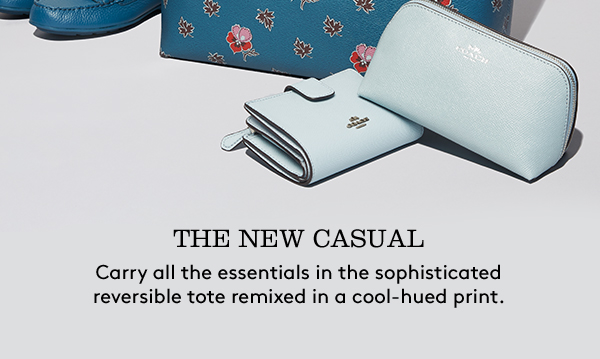 THE NEW CASUAL | Carry all the essentials in the sophisticated reversible tote remixed in a cool-hued print.