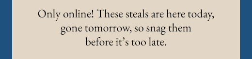 Only online! These steals are here today, gone tomorrow, so snag them before it's too late.