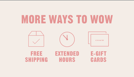 MORE WAYS TO WOW | FREE SHIPPING | EXTENDED HOURS | E-GIFT CARDS