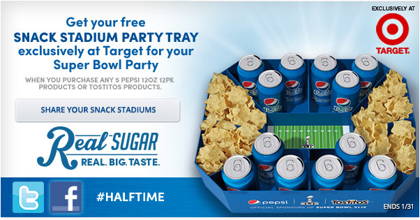 Get your free snack stadium party tray exclusively at Target for your Super Bowl Party. SHARE YOUR SNACK STADIUMS