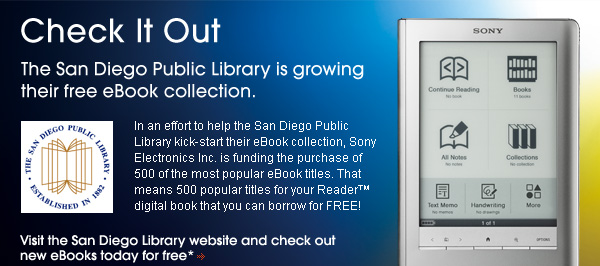 Visit the San Diego Library website and check out new eBooks today for free