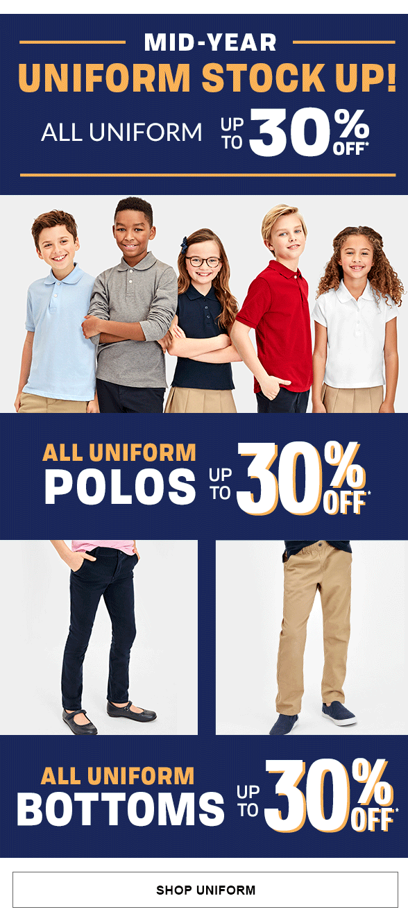 Up to 30% Off All Uniform/Polos/Bottoms